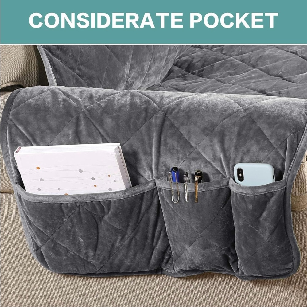 🎉🎉HOST PICK🎉🎉. Set of 2 Gray Recliner Covers with Pockets - Picture 4 of 6